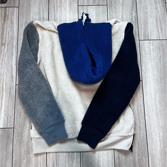 Mens American Eagle Fleece Pullover Hoodie Oatmeal/Gray/Blue Size Small - Picture 2 of 5